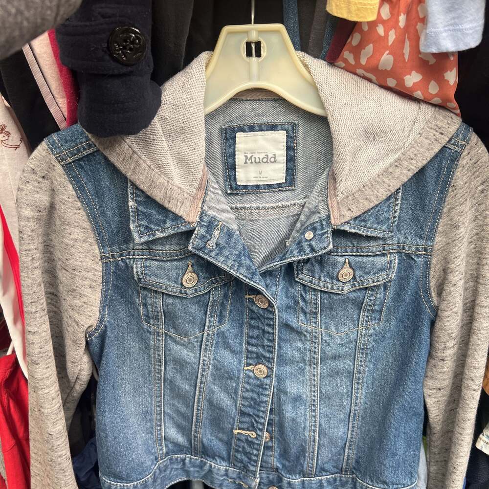 Free People Distressed Denim & Knit Sweater Jacket French Terry Gray Medium NEW